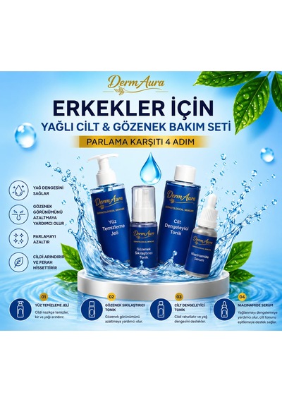 Dermaura Erkekler İçin Yağlı Cilt Ve Gözenek Bakım Seti