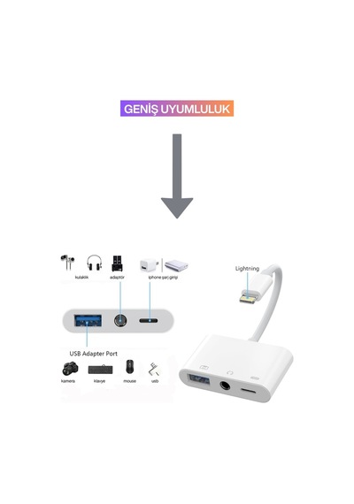 Usb 2.0 Lightning Otg Dönüştürücü - Apple Uyumlu iPhone Tak Çalıştır Adaptör
