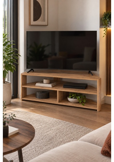 Sulorahome Köşe Tv Ünitesi Kahverengi 140 Cm Açık Ceviz