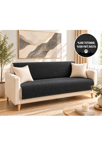 %100 Kaymaz Taban-pati Dostu Koltuk Örtüsü 170x 210 Cm Antrasist