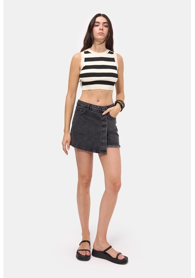 Itsbasic Kadın Gri Renk Önü Düğmeli Denim Şort Etek 1638 Gri
