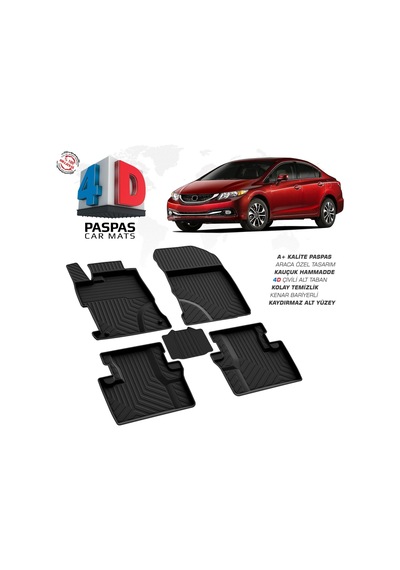 Honda Civic Sd 4d Araca Özel Havuzlu Kauçuk Paspas 2012-2016