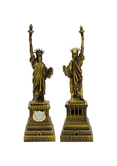 Metal Saatli Özgürlük Heykeli Gold Vintage Dekor Usa 25cm