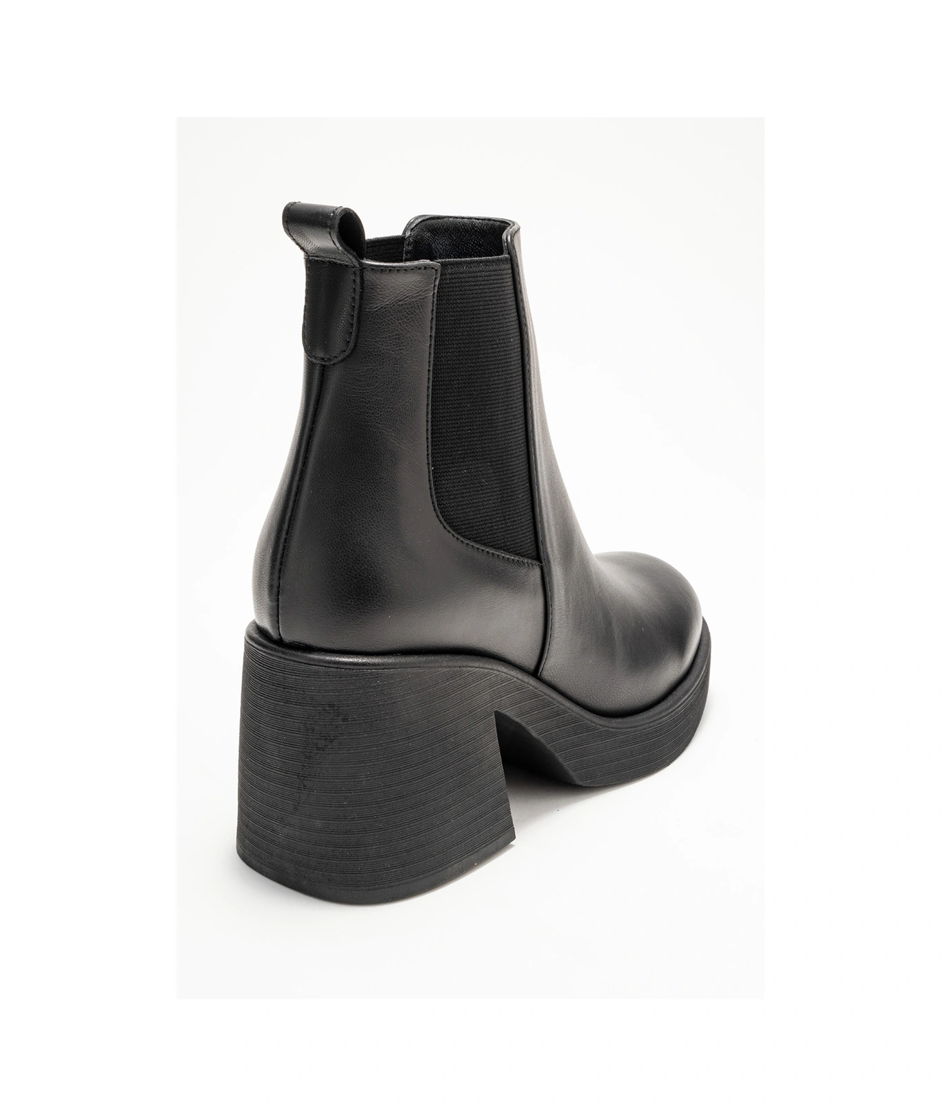 Luvishoes Luvi Shoes Lysa Siyah Cilt Lastikli Hakiki Deri Kadın Platform Topuklu Bot Siyah-Cilt