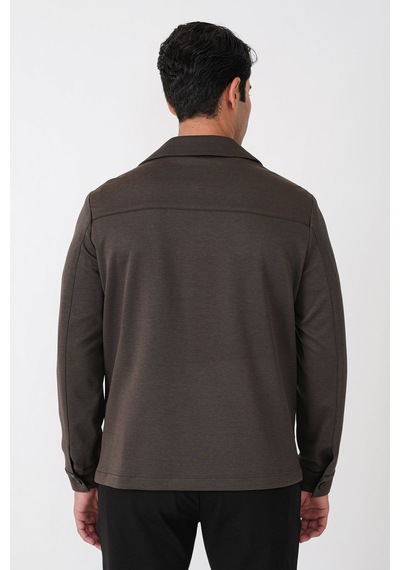 Comfort Fit Torba Cepli Esnek Pamuk Haki Gömlek Ceket C 755