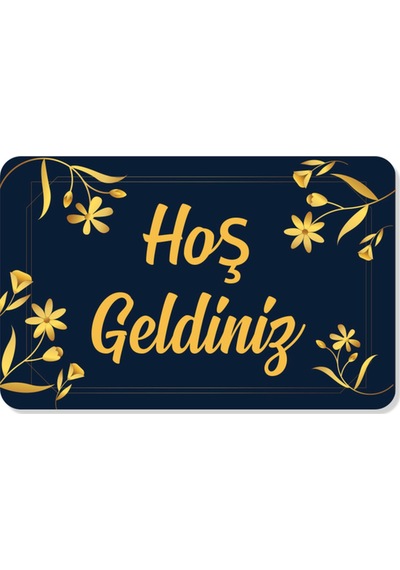 Hoş Geldiniz Yazılır Dekoratif Dış Kapı Önü Ve Iç Mekan Paspası Yıkanabilir Lacivert