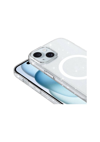 Nourthkiingdom Apple Uyumlu iPhone 15 Kılıf Nrtk Magsafe Şarj Özellikli Simli Şeffaf Arka Yüzey Erdos Silikon Kapak - Renksiz Renksiz