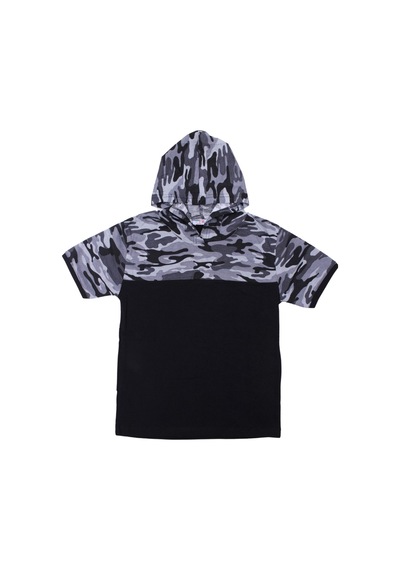 Fyk Kids Erkek Çocuk Kapüşonlu Kamuflaj Desenli Kapri-sweatshirt Alt Üst Takım Gri