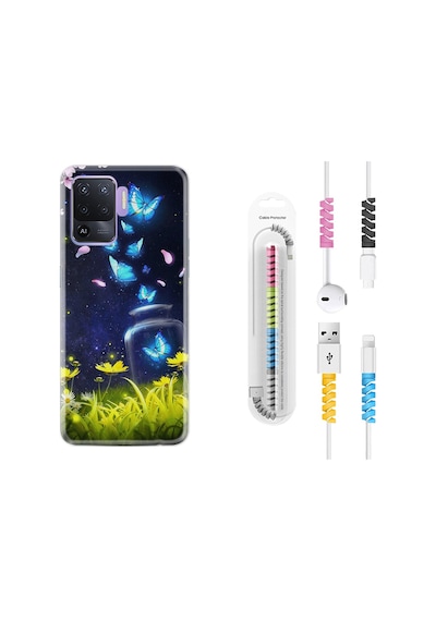 Oppo Reno 5 Lite Kılıf Kablo Koruyuculu Neon Butterflys 1309
