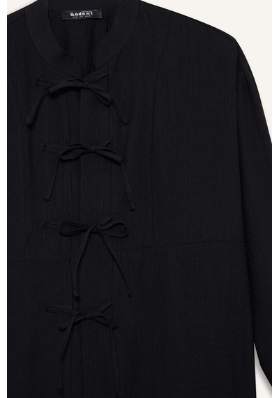 Defacto Regular Fit Krinkıl Kumaş Uzun Kollu Tunik F9919ax25aubk81 Siyah
