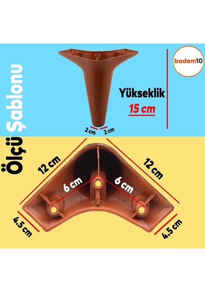Aspen Lüks Mobilya Kanepe Sehpa Tv Ünitesi Koltuk Ayağı 15 Cm Kahverengi Ahşap Desenli Baza Ayak 4 Adet
