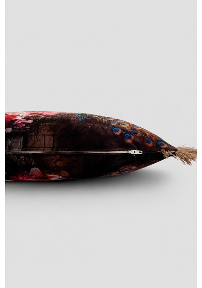 Tavus Kuşu Desenli Püsküllü Babyface Dokuma Kırlent Kılıfı 35 X 50 Çok Renkli