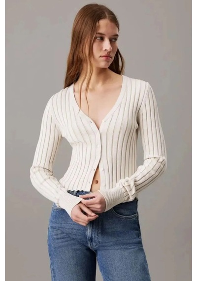 Calvin Klein Plated Sweater Cardı, Ybı Beyaz Kadın Hırka