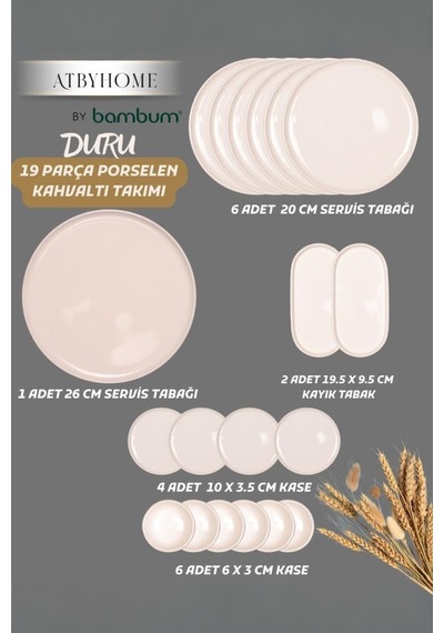 By Bambum Duru 19 Parça Porselen Kahvaltı Takımı Kahvaltı Seti Kahvaltılık- Sunum Seti Diğer