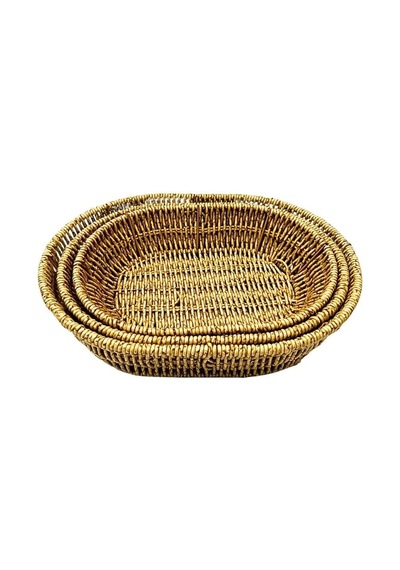 3'li Oval Hasır Sepet Çok Renkli