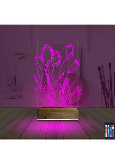 Luvivia Lale Çiçek 3d Lamba - Masa Gece Lambası Şeffaf