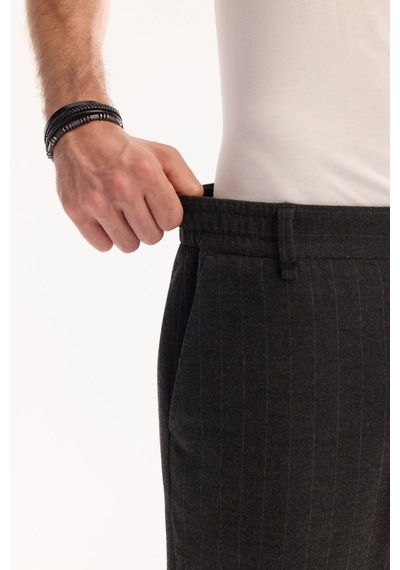 Avva Erkek Antrasit Viskon Karışımlı Kolay Ütülenen Çizgili Slim Fit Pantolon A52y3006