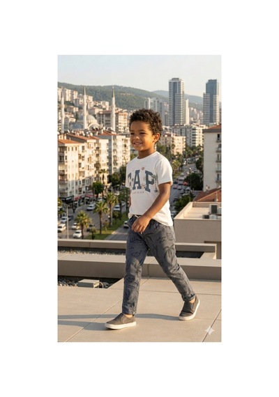 Eray Alp Kids Erkek Çocuk Beyaz Desenli Müslin Pantolon Takım Günlük Rahat Kombin Gri