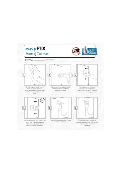 Banyo Havlu Askısı 2 Kancalı Paslanmaz Siyah Easyfix Siyah