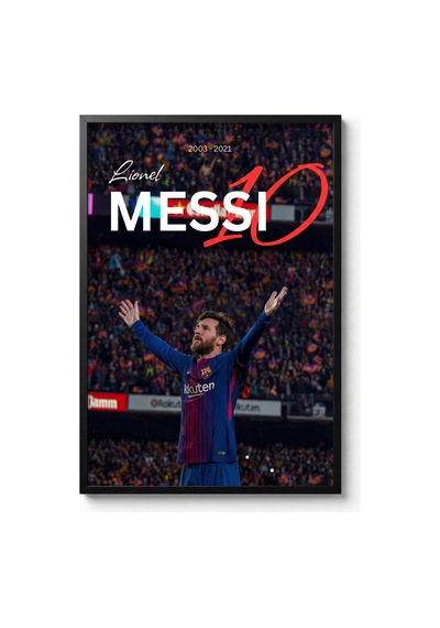 Lionel Messii Barcelona Siyah Çerçeveli Tasarım Tablo Futbol Poster