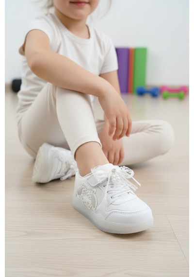 Enoch Lila Karakter Baskılı Işıklı Çocuk Spor Ayakkabı Fiyonk Detaylı Beyaz