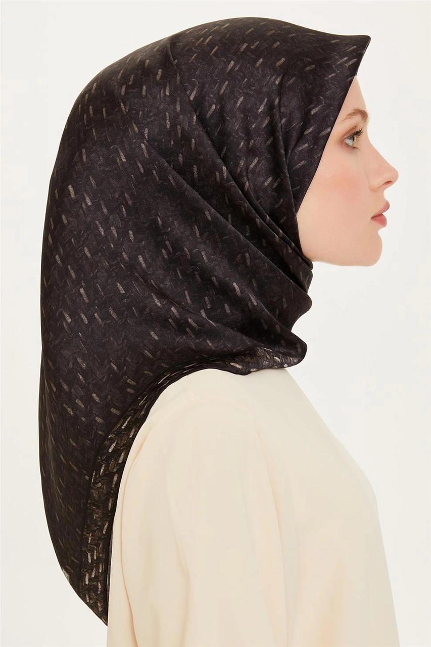 Armine Klasik Desenli Twill Saf İpek Eşarp 9230d 50 Füme