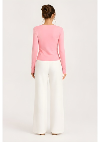 Lili Woman Kadın Thumbhole Fit Uzun Kollu Crop Bluz E.7006 Pembe
