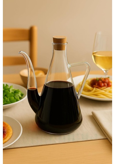 Cam Yağdanlık 500 Ml Isıya Dayanıklı Borosilikat Zeytinyağı Ve Sirkelik 1 Adet Çok Renkli