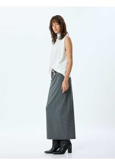 Koton Yırtmaçlı Standart Bel Slim Fit Uzun Kalem Etek Antrasit 5wak10047ek Antrasit
