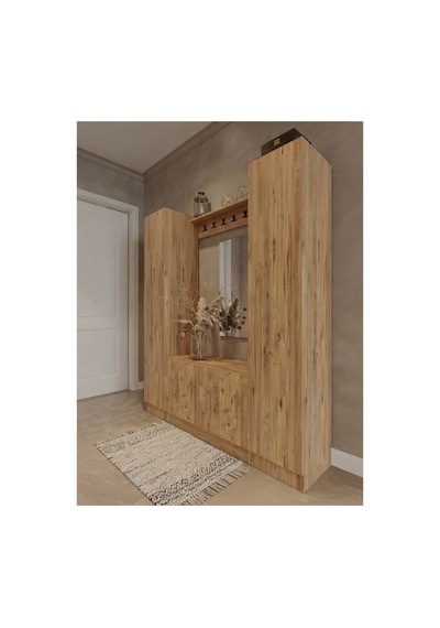Karnaval Portmanto P9102-6 Çam - 4 Kapaklı Askılık Portmanto - Vestiyer - Ayakkabılık