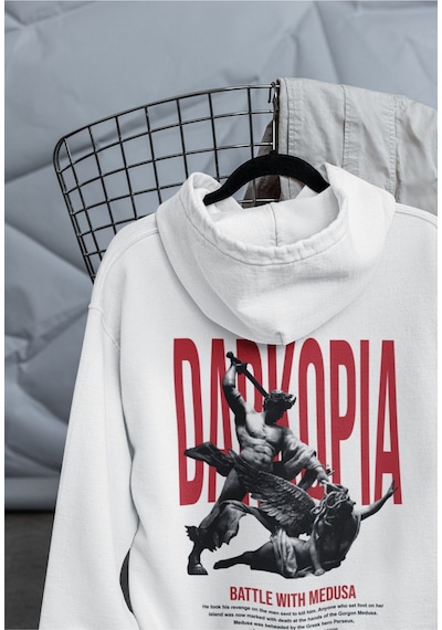 Macklin Unisex Kadın Erkek Battle With Medusa Ön Arka Baskılı Özel Tasarım Baskılı Kapşonlu Sweatshirt Beyaz Mck1532 Beyaz