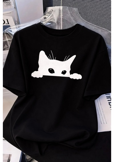 Wear Vexel Kadınlar İçin Siyah Kedi Grafik Tişört - Oversize Kısa Kollu Üst Nefes Alabilir - Siyah Siyah Wear Vexel Kadınlar İçin Siyah Kedi Grafik Tişört - Oversize Kısa Kollu Üst Nefes Alabilir - Siyah Siyah