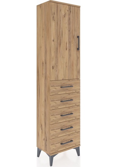 Arges Dolap 2 Raflı 5 Çekmeceli Tek Kapaklı 44x30x182 Çam-çam Çam