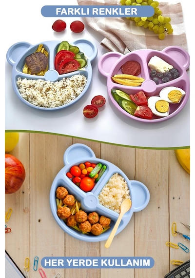 Mithra Life 3 Bölmeli Mavi Bebek Çocuk Yemek Mama Tabağı Mıt1115 Mavi