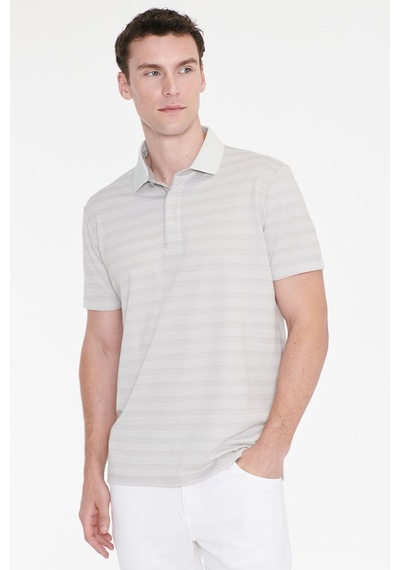 Ac&co Erkek Grı Pamuklu Slim Fit Dar Kesim Polo Yaka Çizgili Tişört Gri