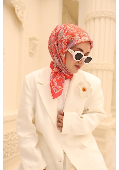 Silk Home Olinda İpek Eşarp 47002-06 Mercan, Lila, Vizon, Gümüş