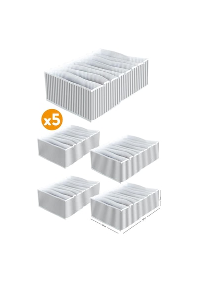 Esti 5 Adet - Xlarge 8 Gözlü Çekmece Içi Akordiyon Organizer 30x39x14 Cm Beyaz Xl