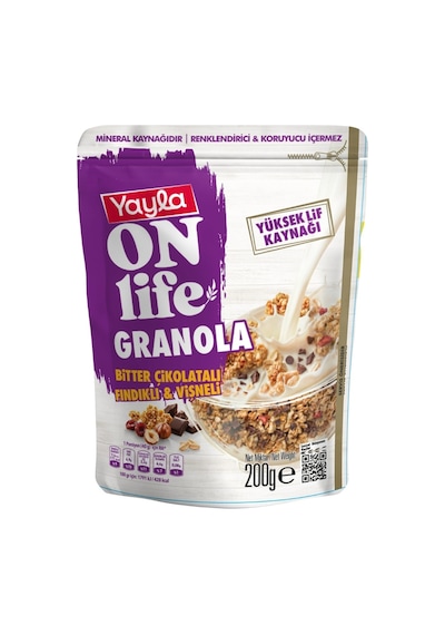 Yayla Onlife Bitter Çikolatalı Fındıklı Ve Vişneli Granola 200 G X3