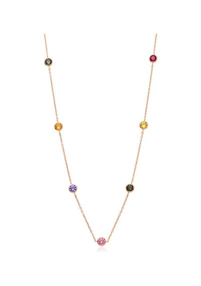 925 Ayar Gümüş Kolye Rose Altın Kaplama Renkli Sıra Taş Dizim İstasyon Kolye Barcode Rose Gold