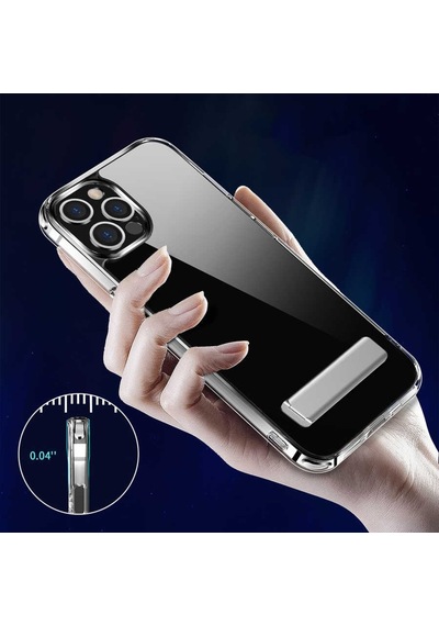 Apple Uyumlu iPhone 13 Pro Max Kılıf Standlı Şeffaf Silikon Zore L-Stand Kılıf Renksiz