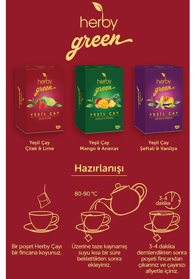 Herby Çilek ve Lime Yeşil Çay 3 x 18'li