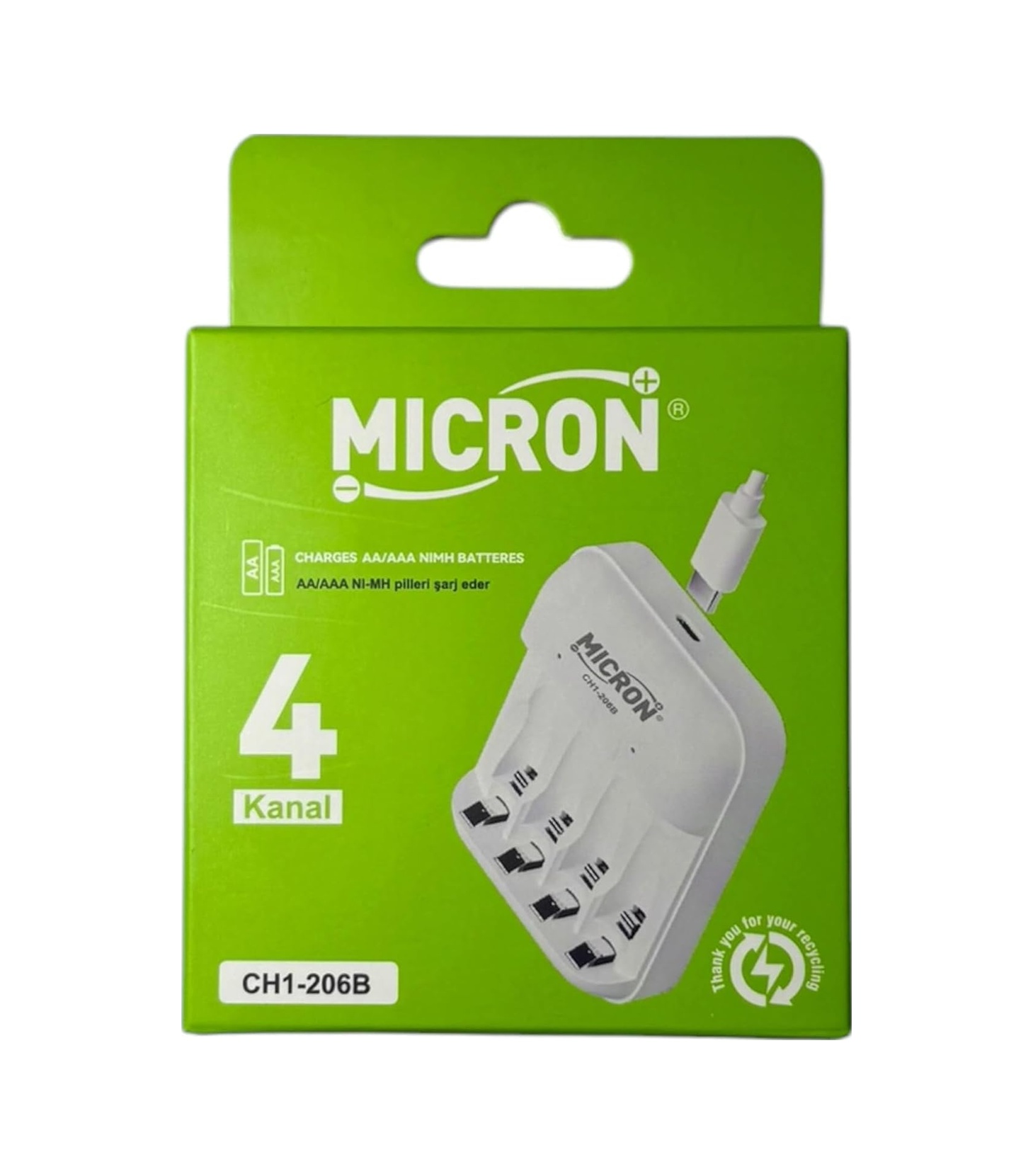 Micron Aa Aaa Pil Şarj Cihazı 4 Yuvalı Type-c Ni-cd Ni-mh Şarj Aleti Ch1-206b