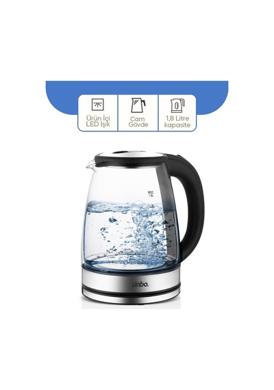 Su Isıtıcısı & Kettle Cam - Ledli Kettle 1.8lt Gizli Rezistans - Kablosuz 360 Derece Gövde 1500w Sk-8033