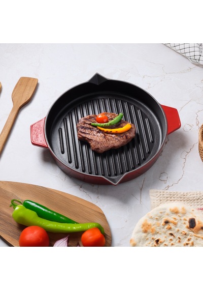 Aryıldız Duo Cast Bombe Grill Tava Kırmızı 30 Cm Renkli