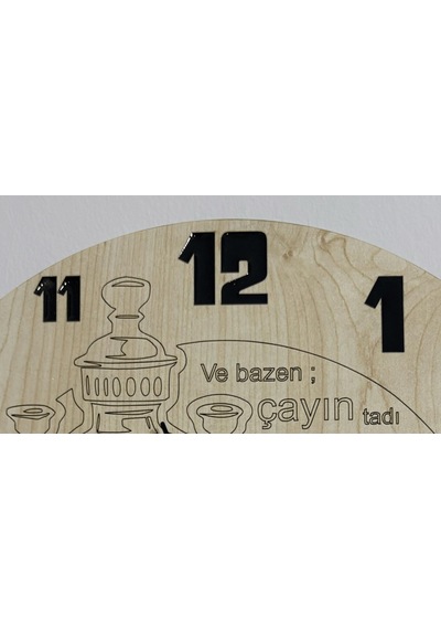 Ahşap Desen Duvar Saati - Çayın Tadı - Epoksi Reçine Kaplamalı - 40 Cm Ahşap