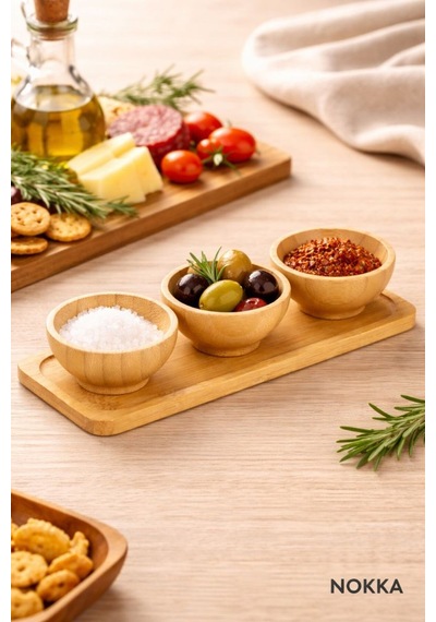 3'lü 6 Cm Bambu Sunum Kasesi, Bambu Altlık Çerezlik Servis Kasesi Diğer