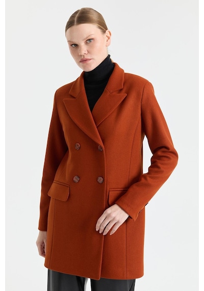 Kruvaze Kapamalı Kaşe Ceket Oranj Oranj