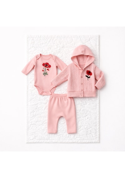 Milays Kız Bebek %100 Pamuk 0-3 Ay Premium Kalite Setler Somon