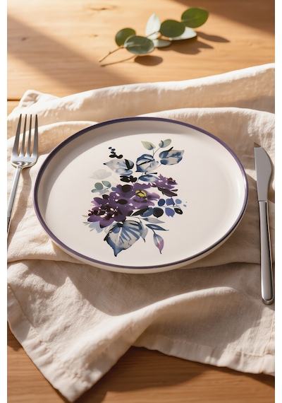 Keramika Purple Flower Nordic Pasta Tabağı 22 Cm 4 Adet 21329 Çok renkli