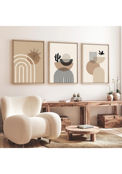 Huhuli Ahşap Çerçeveli 3 Lü Modern Tablo Huhu264